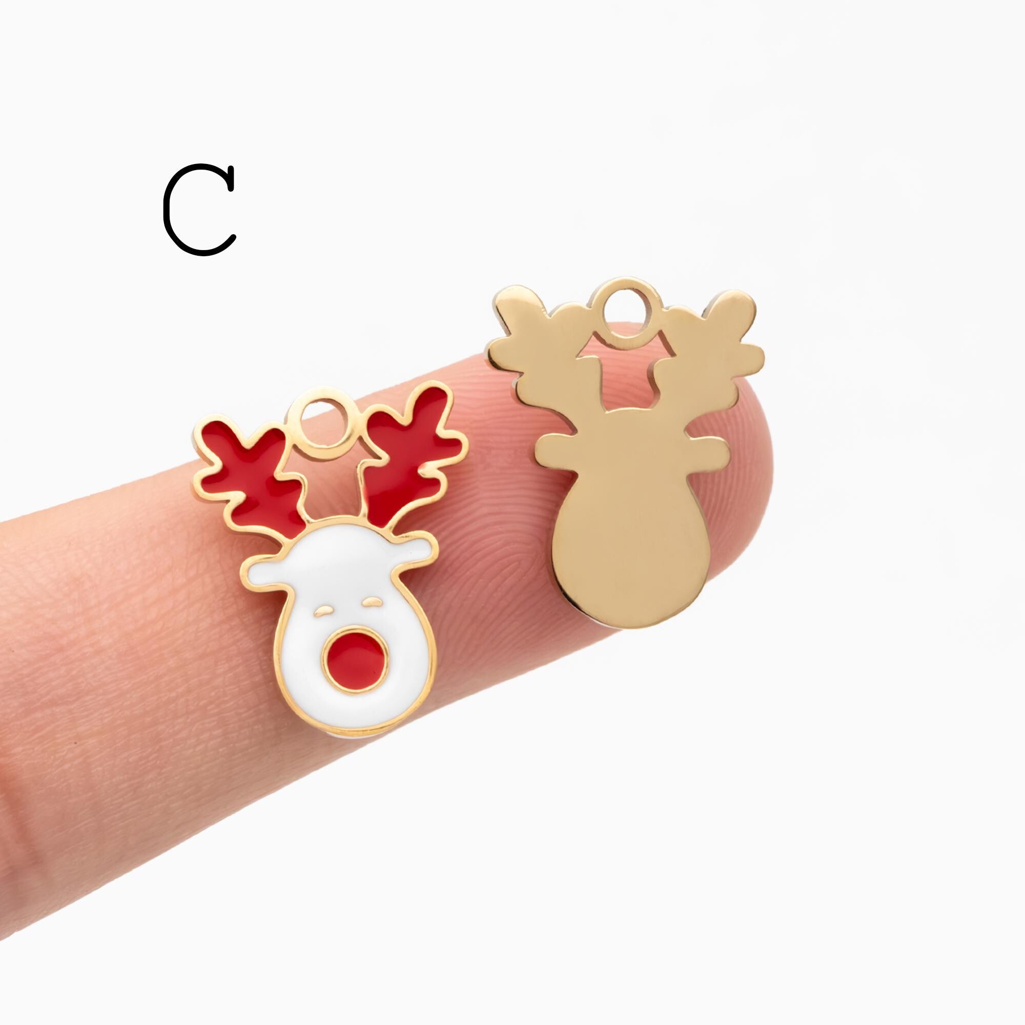 4pcs Enamel Christmas Charms, PVD Gold Stainless Steel, Jewelry Making Supply (GB-4700)